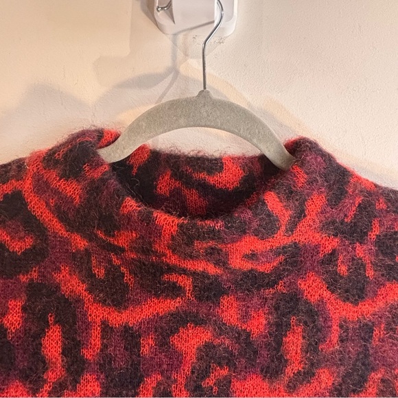 KAREN MILLEN Sz M Red Black Pink Animal Pattern Mock Neck Wool Mohair Sweater - Picture 5 of 7
